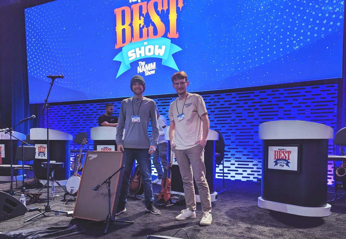 Zach and Dylan by the Model Twenty on the NAMM Award stage Best in SHow